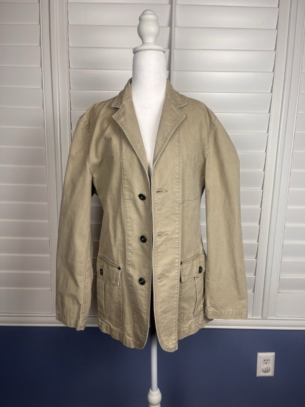 Express Men’s Small Khaki Cotton Utility Blazer Jacket Safari Graphic Lined